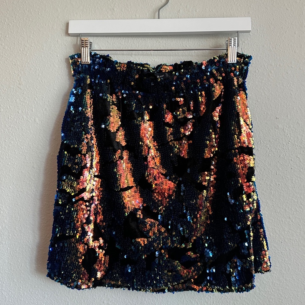 Zara Knit Multi-Colored Sequined Mini Skirt Elastic Waistband | Size Medium